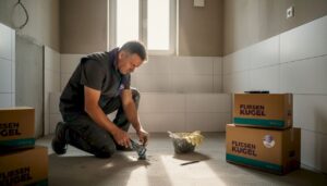 Bevor die Fliesen verlegt werden, prüft der Handwerker sorgfältig, ob der Estrich ausreichend trocken ist.