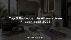 Nahaufnahme edler Feinsteinzeugfliesen im Badezimmer – inklusive typischer Werkzeuge des Fliesenlegers.