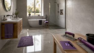 Frisch renoviertes Bad mit hochwertigen Fliesen und modernen Werkzeugen – hier trifft Funktionalität auf zeitgemäßes Design.