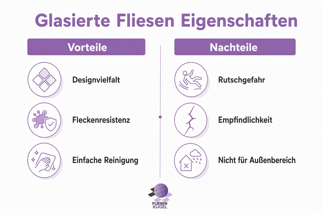Übersichtliche Infografik: Das spricht für und gegen glasierte Fliesen