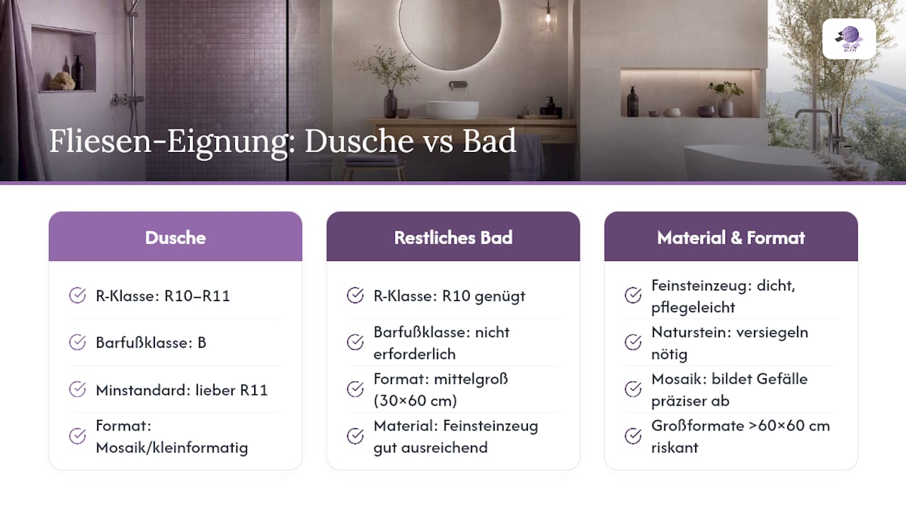 Welche Fliesen eignen sich für die bodengleiche Dusche? — overview diagram