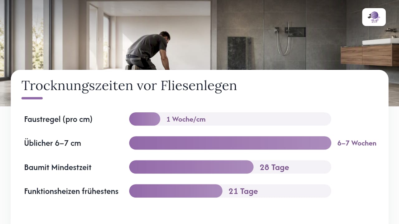 Wie lange muss Estrich trocknen, bevor Fliesen verlegt werden? — overview diagram
